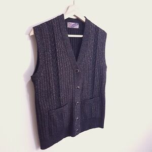 Vintage Multicolor Sparkles Black Ribbed Knit Vest